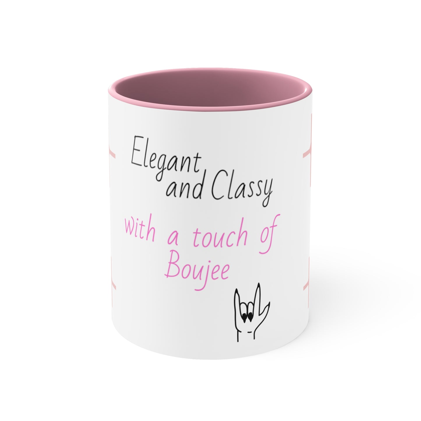 Elegant, classy and funky Coffee cup Mug, 11oz, two tone, white with pink and or black, gift for her