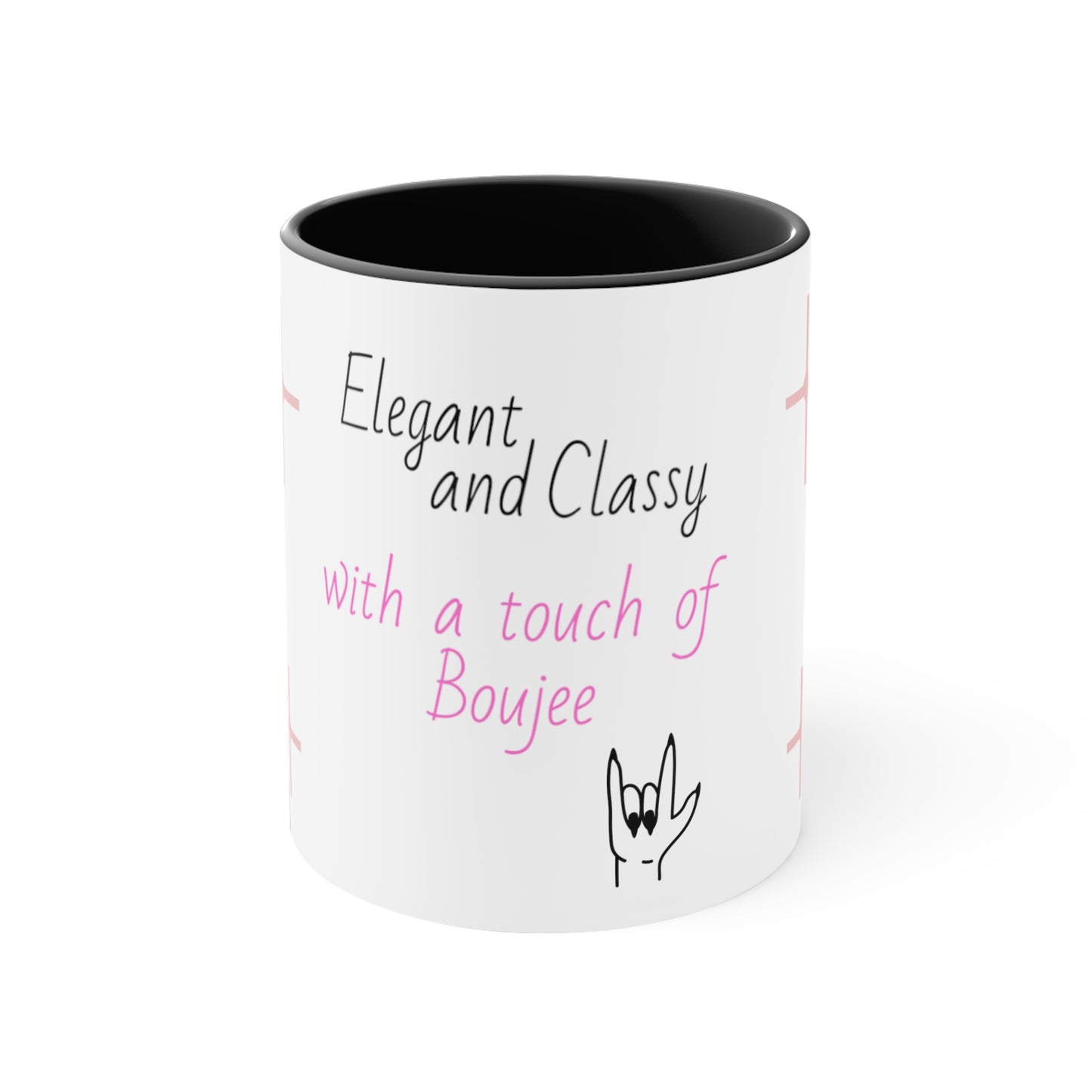 Elegant, classy and funky Coffee cup Mug, 11oz, two tone, white with pink and or black, gift for her