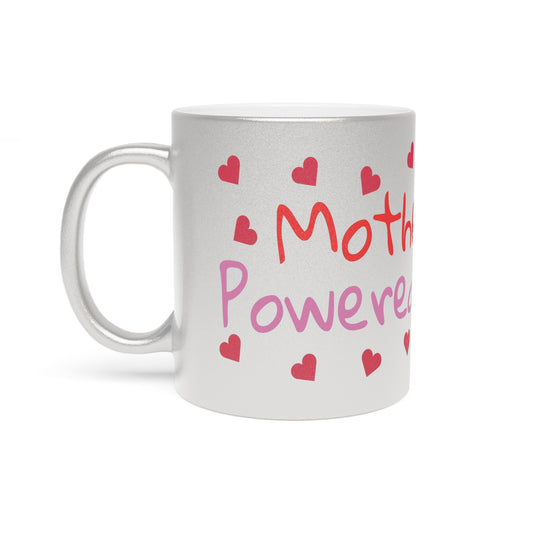 Motherhood powered by love, Metallic Mug (Silver) 11oz, mothers day, mom, gift, present, coffee cup, silver, hearts
