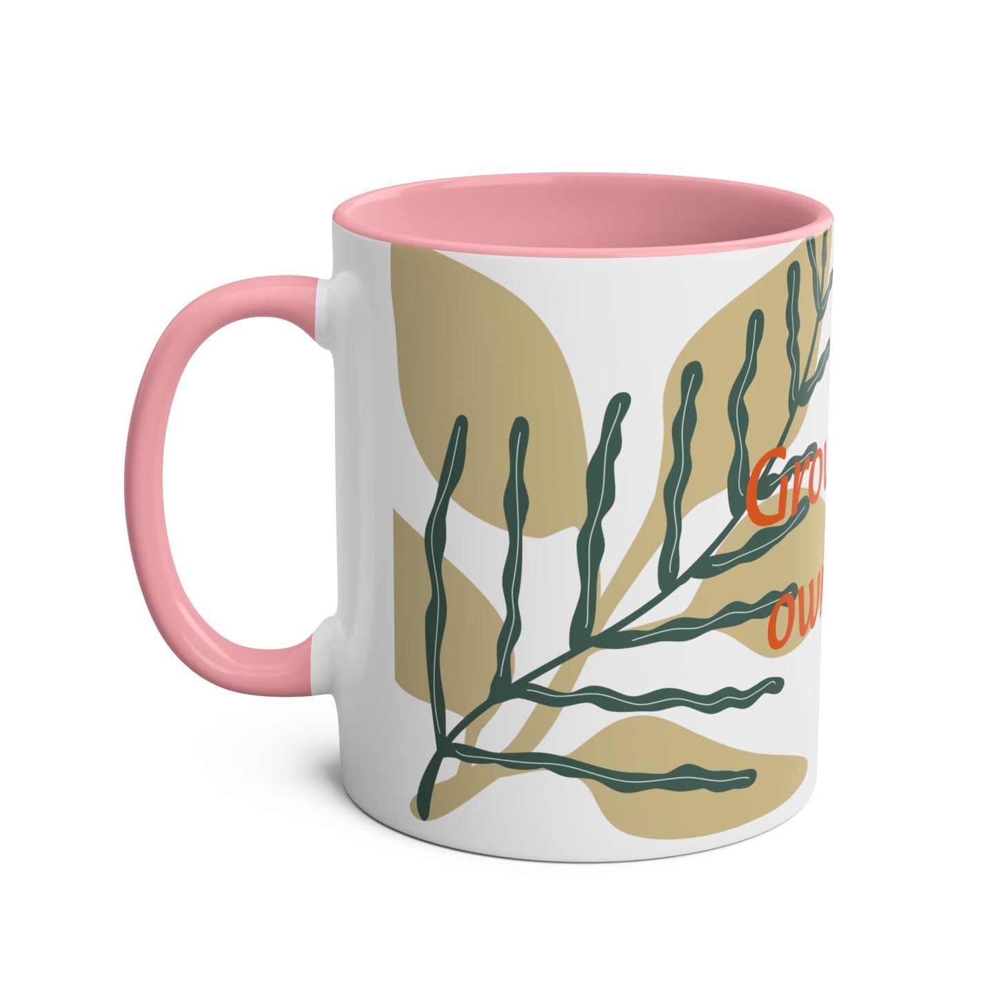 Grow your own way Two-Tone Coffee Mugs, 11oz, Uk, pink, yellow, green, blue, black, plant, grow, leaf, unisex, him, her, gift, present