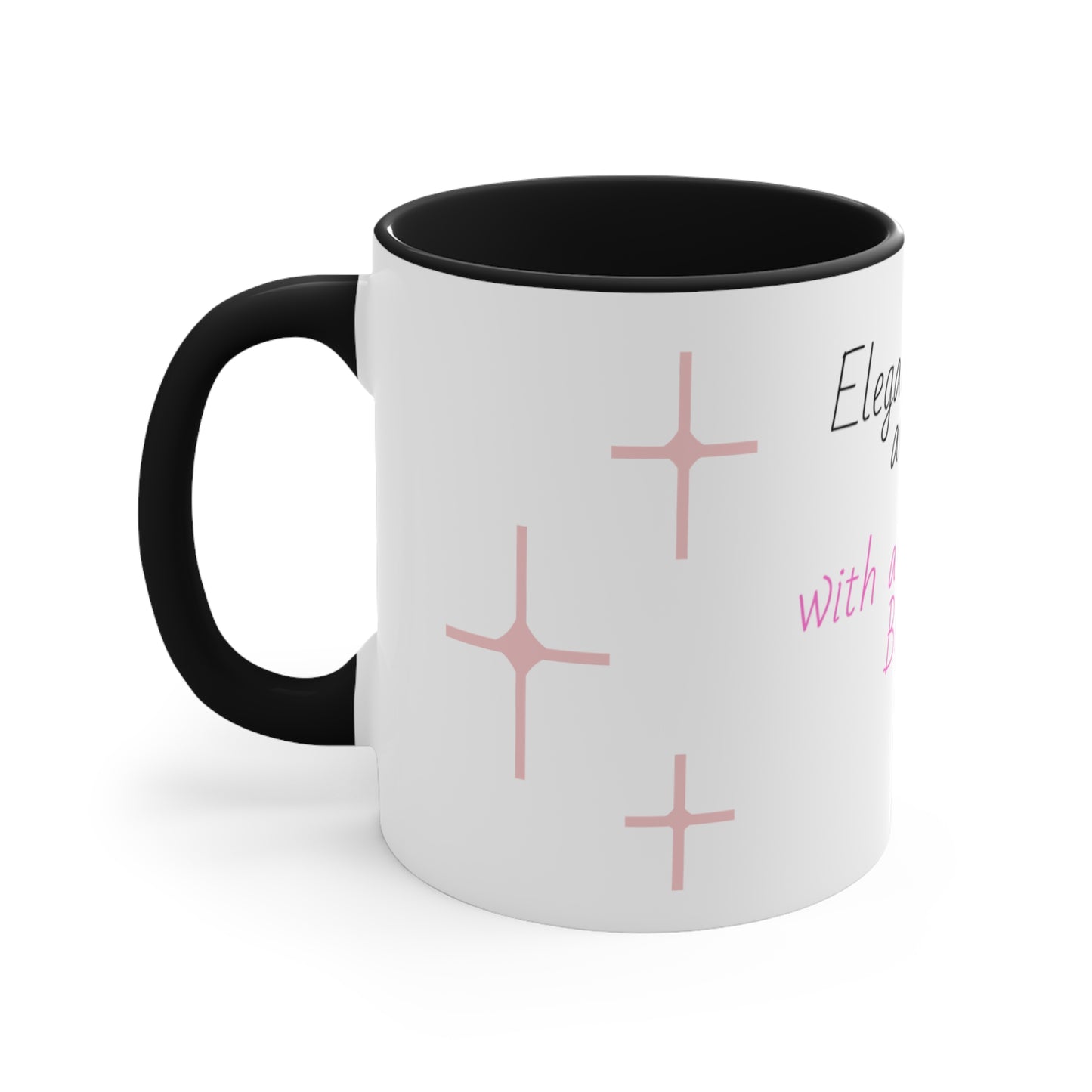 Elegant, classy and funky Coffee cup Mug, 11oz, two tone, white with pink and or black, gift for her