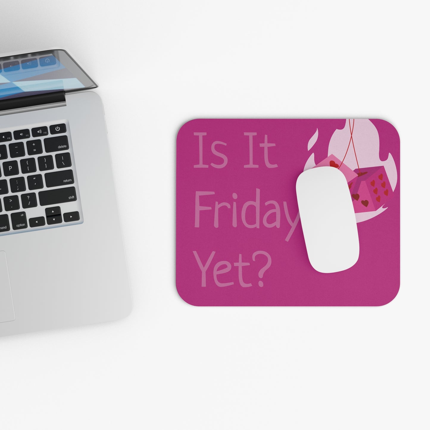 Is it Friday yet? Mouse Pad, rectangle, dice, pink, USA, heart, flame, her, she, home, office, work