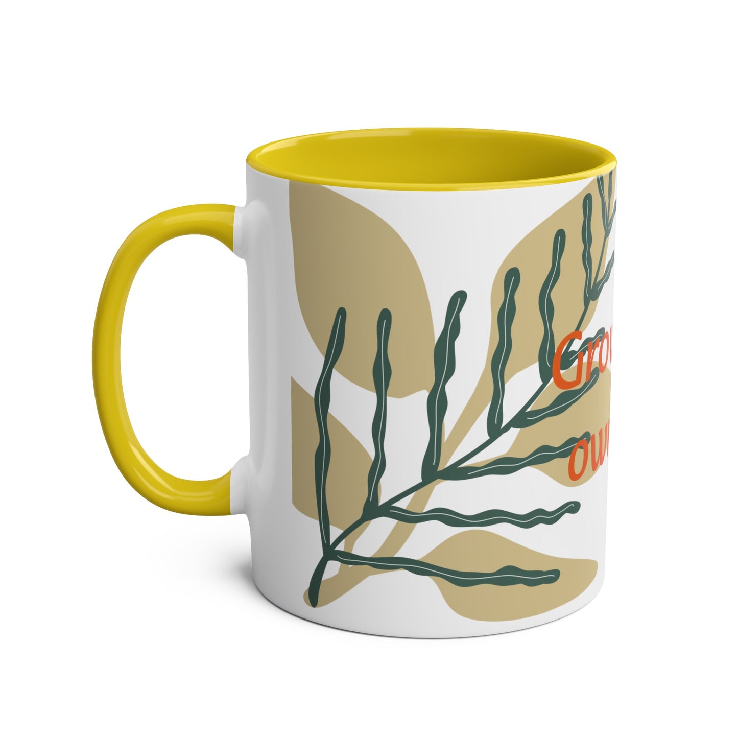 Grow your own way Two-Tone Coffee Mugs, 11oz, Uk, pink, yellow, green, blue, black, plant, grow, leaf, unisex, him, her, gift, present