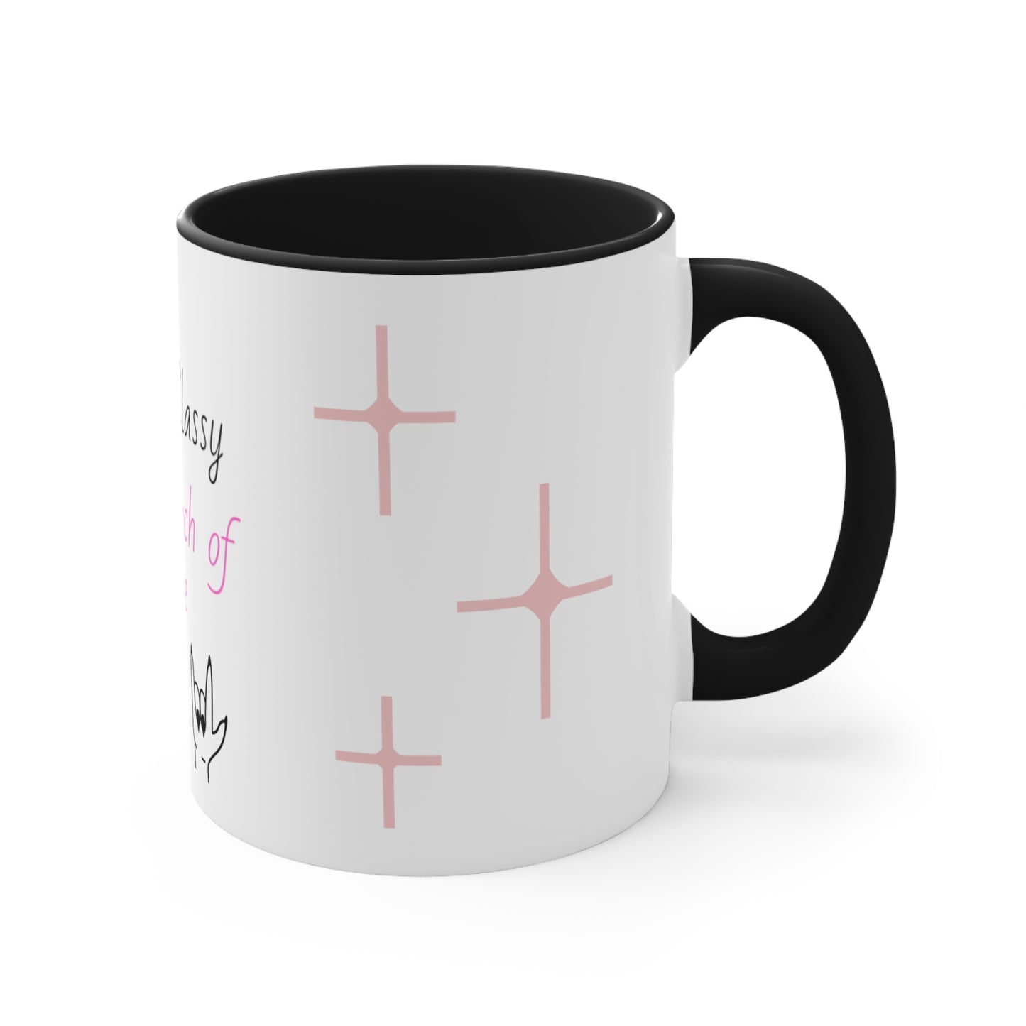 Elegant, classy and funky Coffee cup Mug, 11oz, two tone, white with pink and or black, gift for her