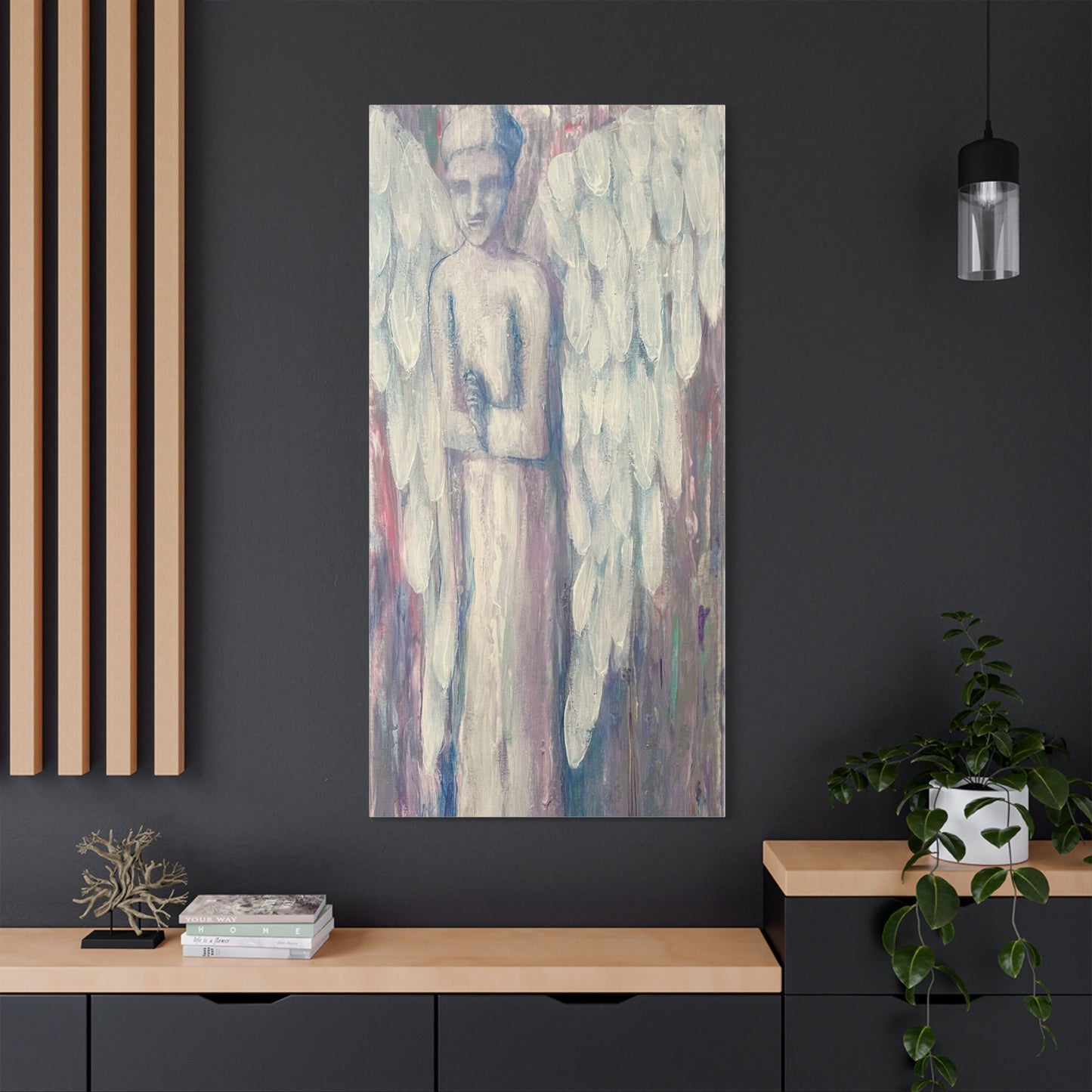 Stretched Canvas Art with Angel Design, Wall Decor, Home Decor, Unique Gift, Spiritual Art, Angel Decor, Ethereal Artwork