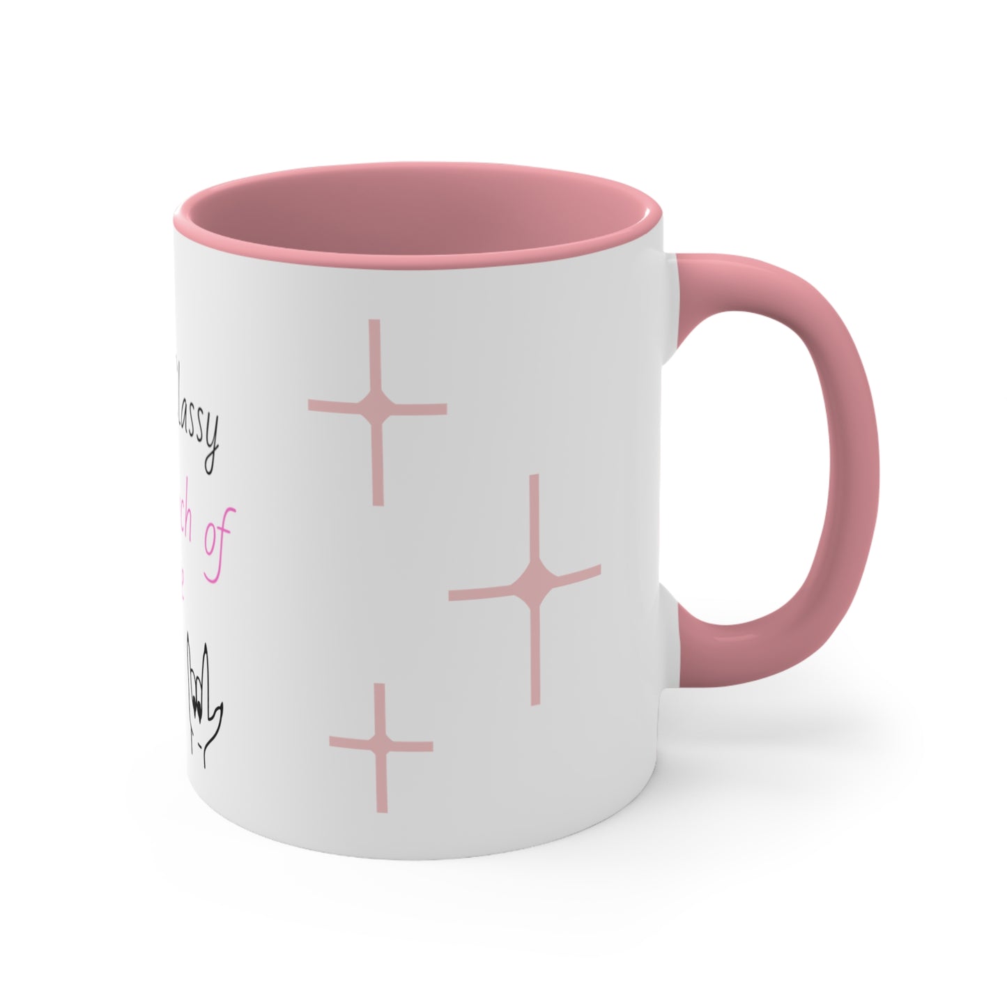 Elegant, classy and funky Coffee cup Mug, 11oz, two tone, white with pink and or black, gift for her