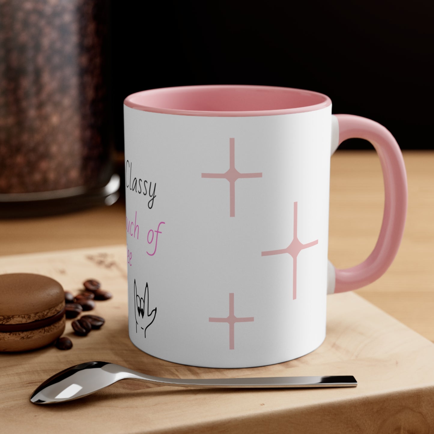 Elegant, classy and funky Coffee cup Mug, 11oz, two tone, white with pink and or black, gift for her