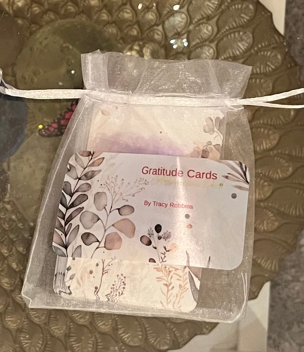 High Vibration Printed and laminated sheets of Gratitude cards with organza bag: Cut/create your own (this is a physical product that will be mailed to you