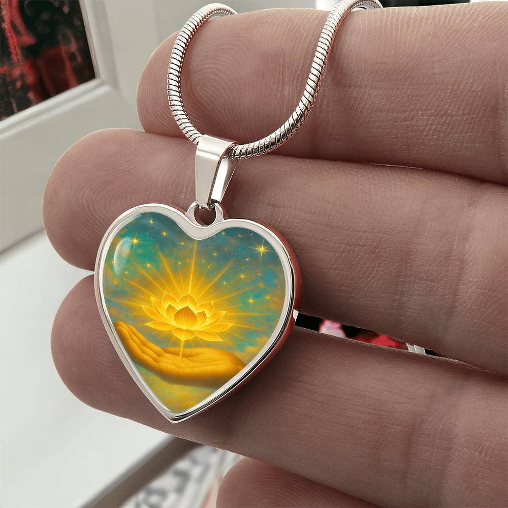 Golden Flower of Divine Conscious Expansion Necklace, engravable, light encoded, prayers answered, angels, related free video