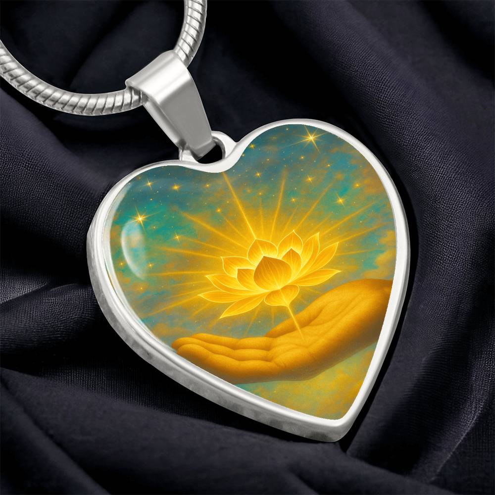 Golden Flower of Divine Conscious Expansion Necklace, engravable, light encoded, prayers answered, angels, related free video