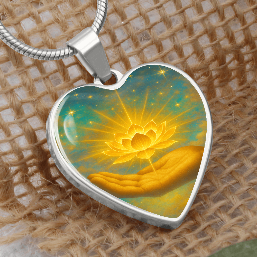Golden Flower of Divine Conscious Expansion Necklace, engravable, light encoded, prayers answered, angels, related free video