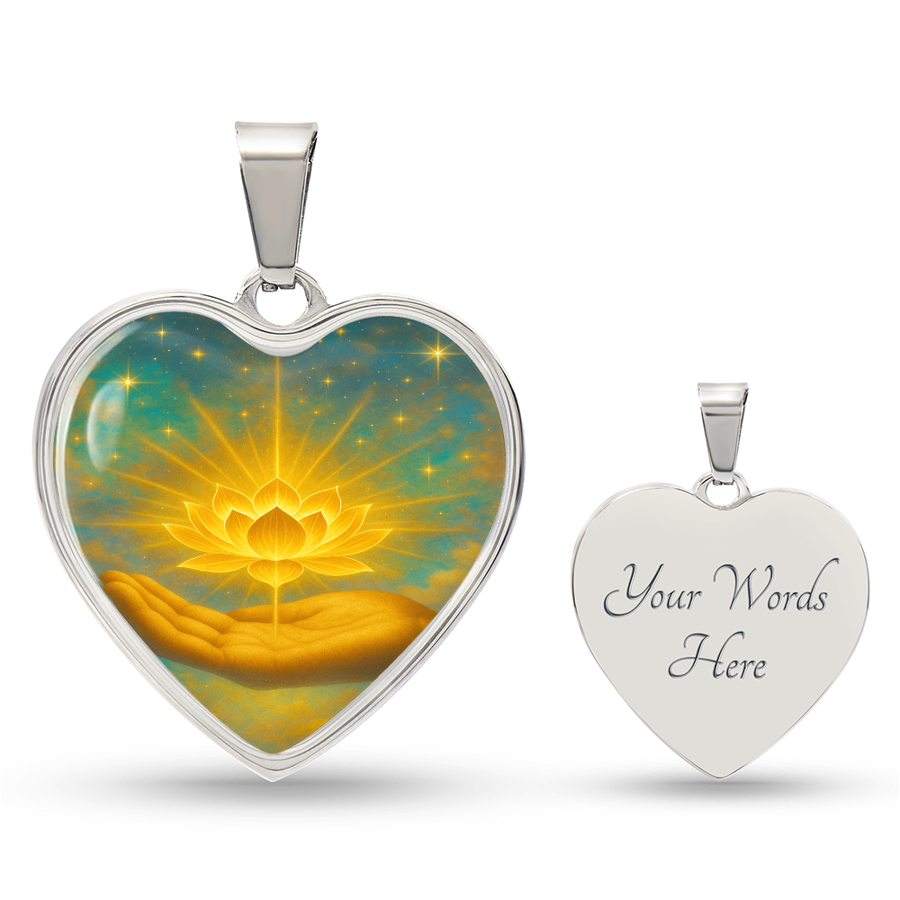 Golden Flower of Divine Conscious Expansion Necklace, engravable, light encoded, prayers answered, angels, related free video