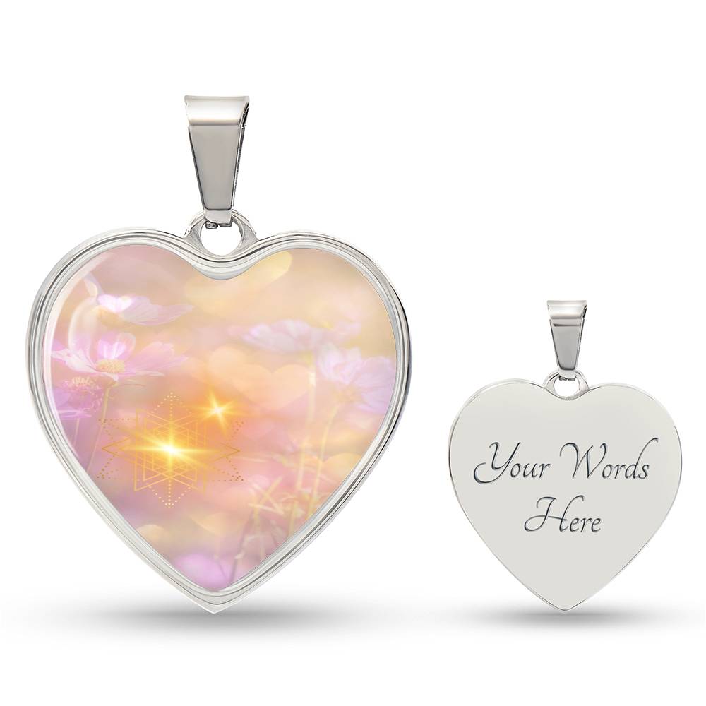 Intention Necklace, light encoded, Angel Light Codes, Your assured success leads the way, heart shaped pendant in choice of silver or gold colours, with chain, engraving available.