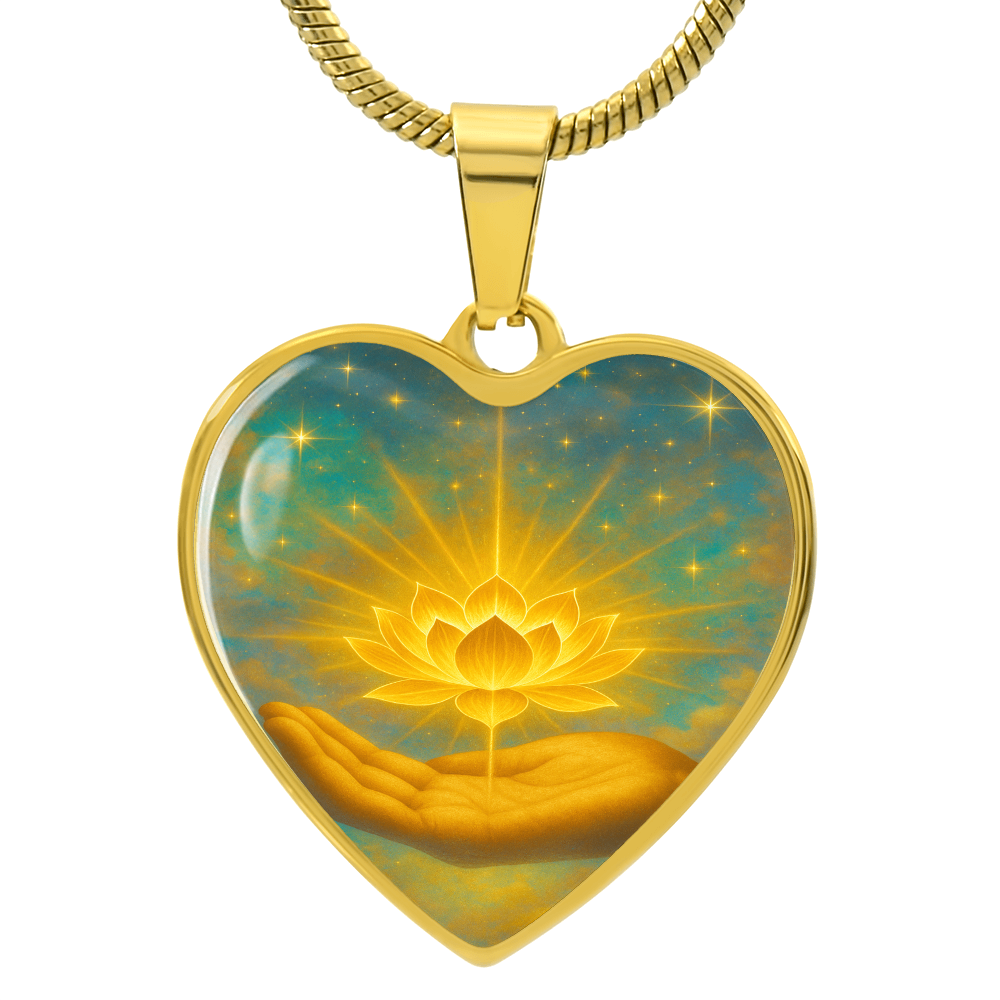 Golden Flower of Divine Conscious Expansion Necklace, engravable, light encoded, prayers answered, angels, related free video