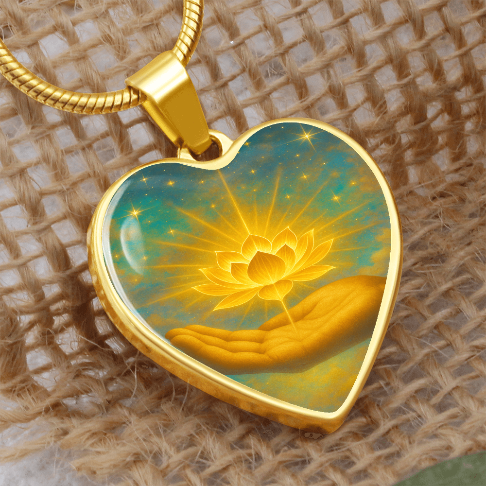 Golden Flower of Divine Conscious Expansion Necklace, engravable, light encoded, prayers answered, angels, related free video