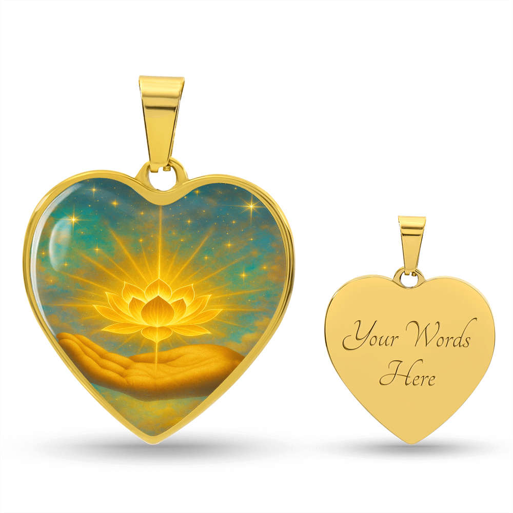 Golden Flower of Divine Conscious Expansion Necklace, engravable, light encoded, prayers answered, angels, related free video