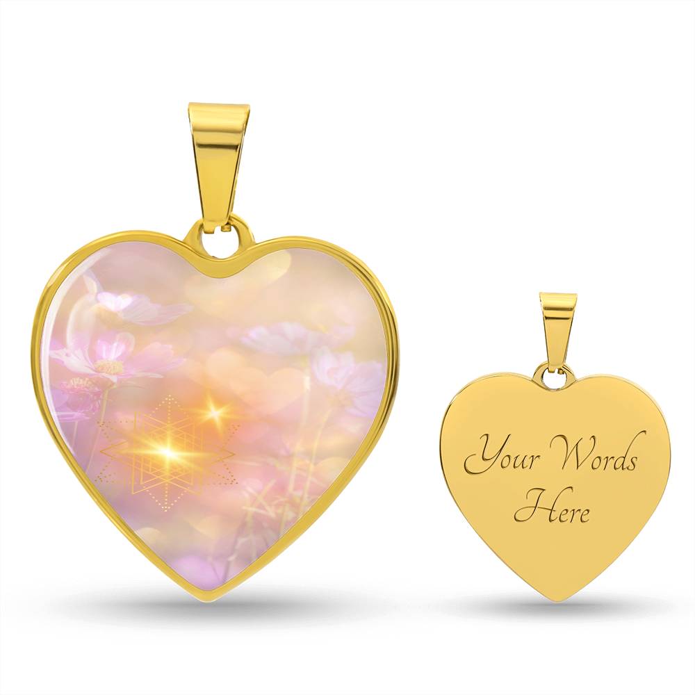 Intention Necklace, light encoded, Angel Light Codes, Your assured success leads the way, heart shaped pendant in choice of silver or gold colours, with chain, engraving available.