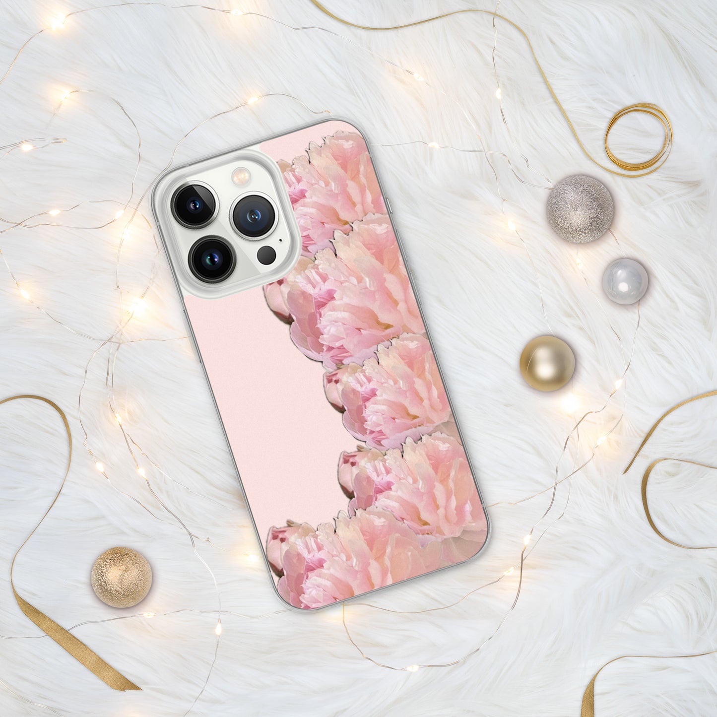 Pink Case for iPhone®, pink floral design of peonies on a pink background, accommodates many models of iPhone