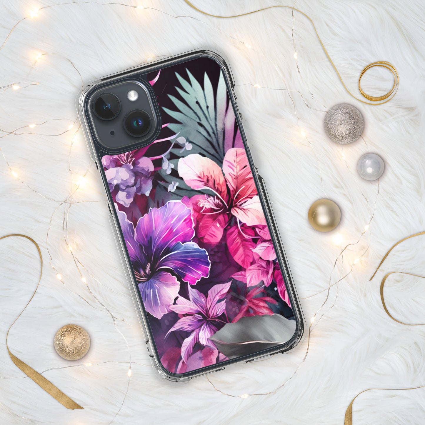 Clear Case for iPhone®, bright, colorful hibiscus flower design, floral, many sizes