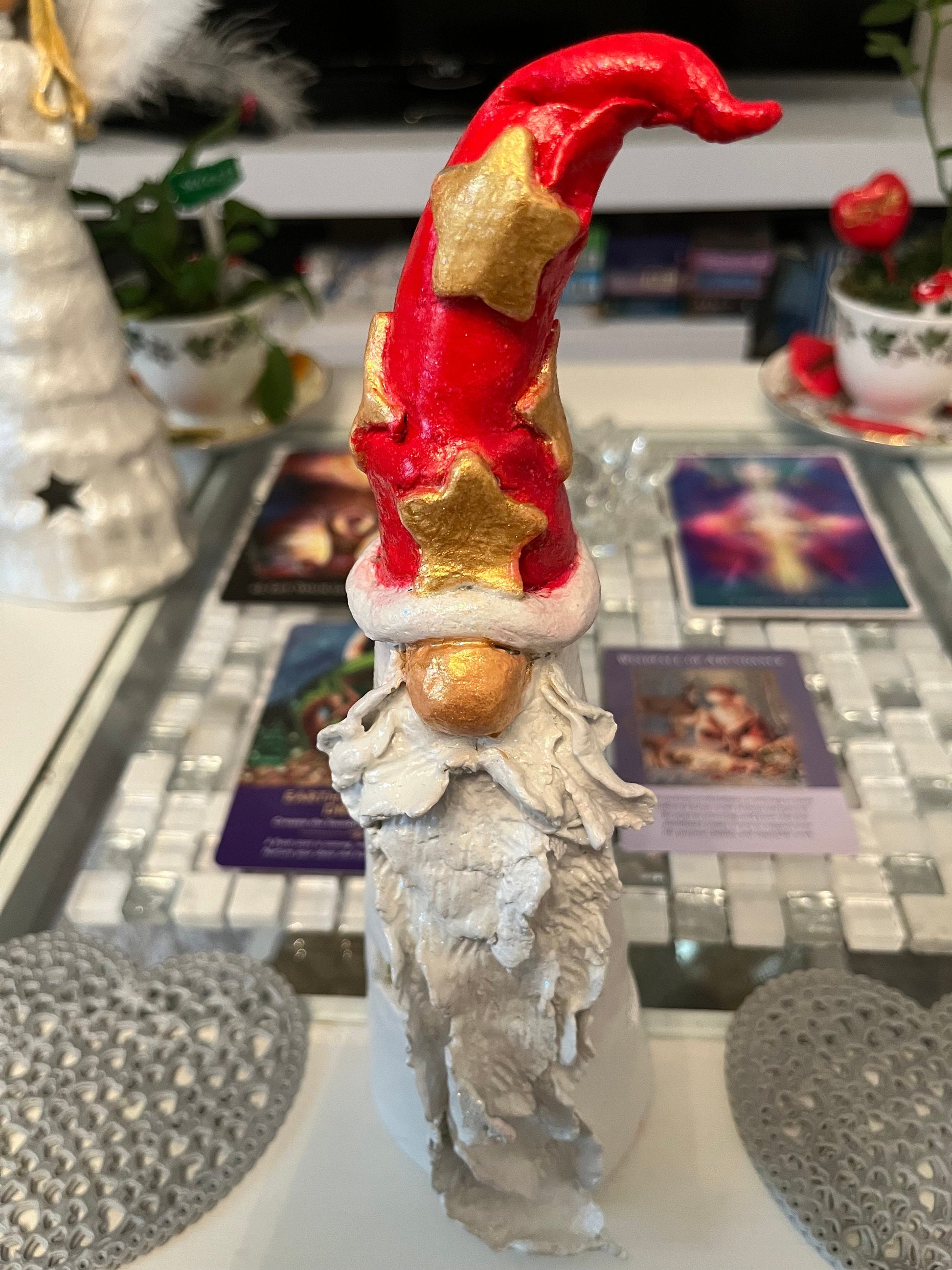 Christmas gonk tea light holder (pearl White)