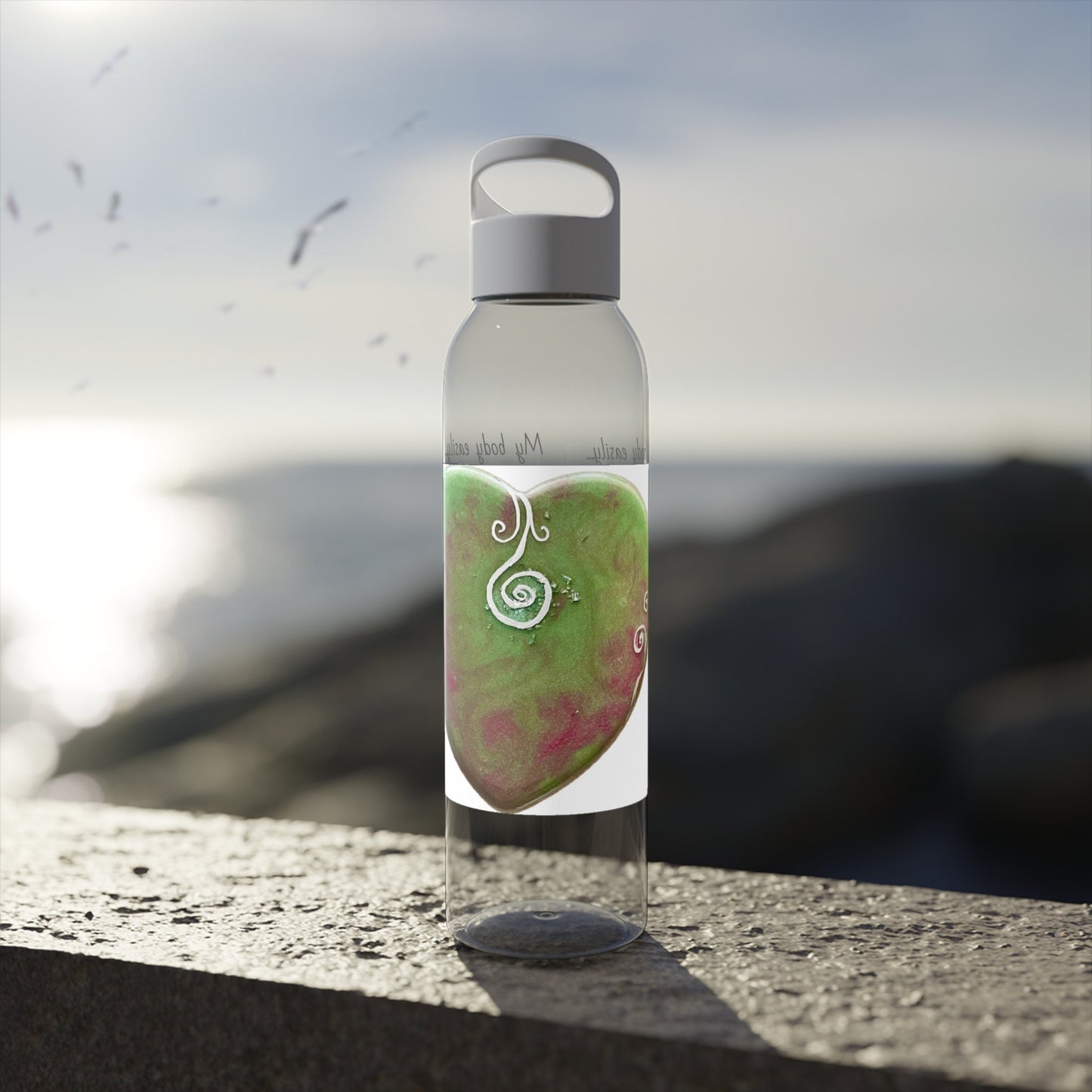 Sky Water Bottle, my body easily clears, cleanses, detoxes, renews, upgrades and hydrates, energised, charged, light codes, heart, spiral,