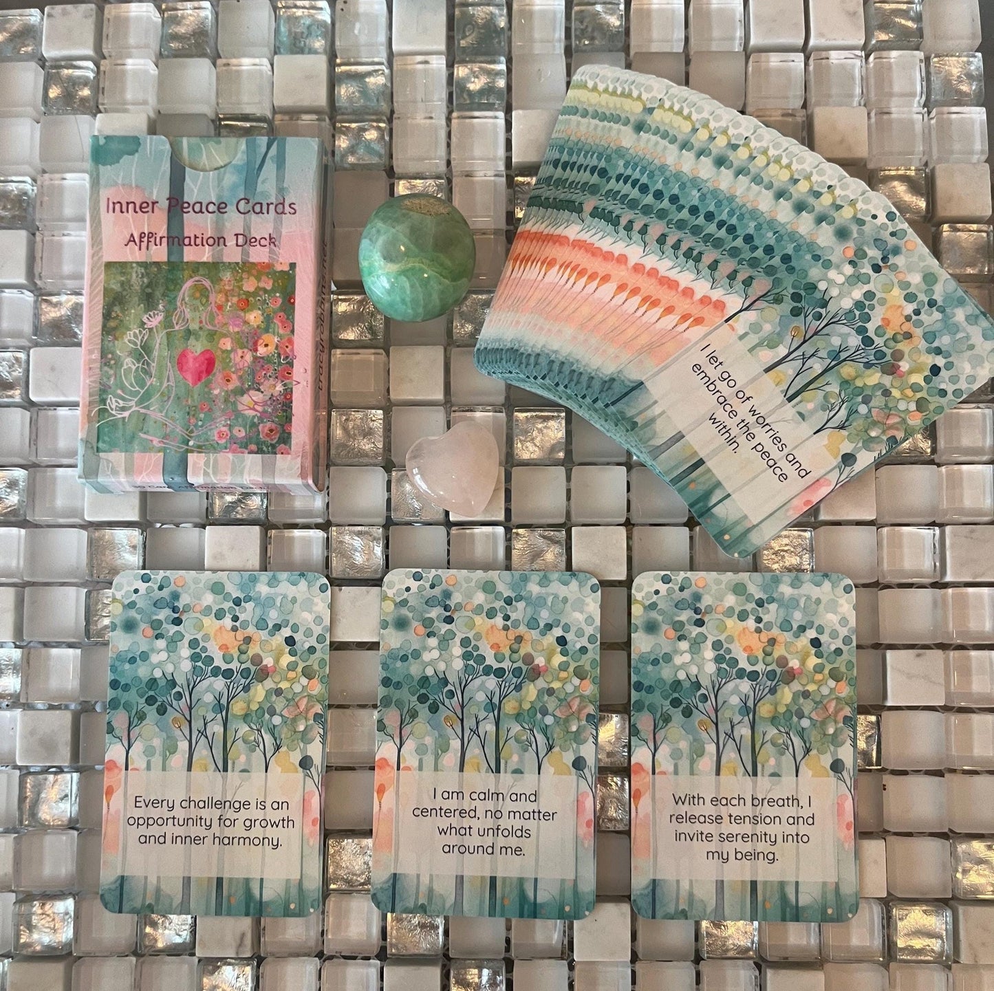Positivity cards, affirmations, set of 30 cards, pick one a day for theme for day, do a spread as oracle cards, use with healing clients