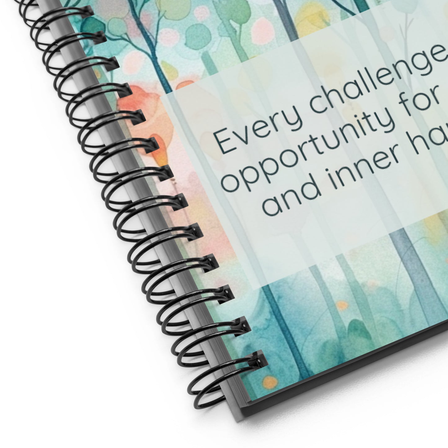 Peaceful Intentions Affirmation spiral notebook, "Every Challenge is an opportunity for growth and inner harmony.”, 140 dotted pages