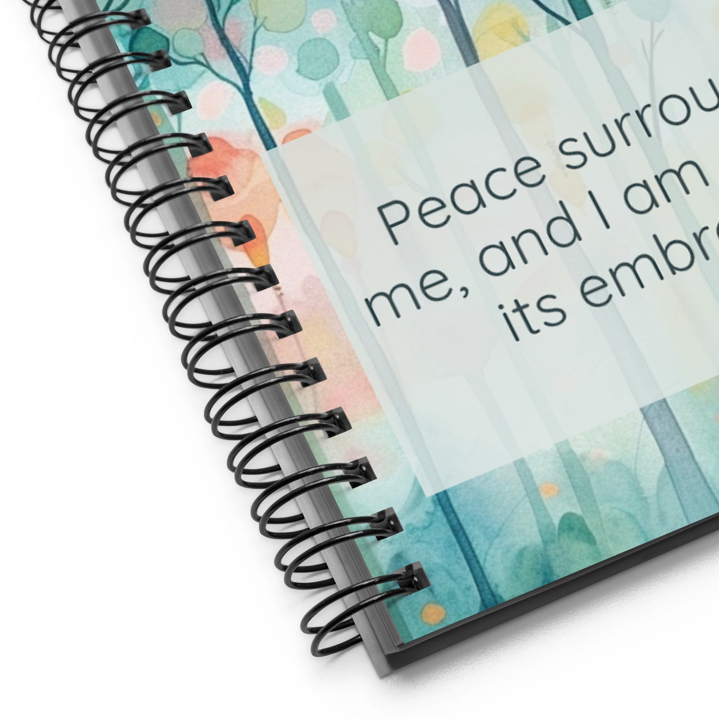 Peaceful Intentions Affirmation spiral notebook, "Peace surrounds me, and I am safe in its embrace.”, 140 dotted pages