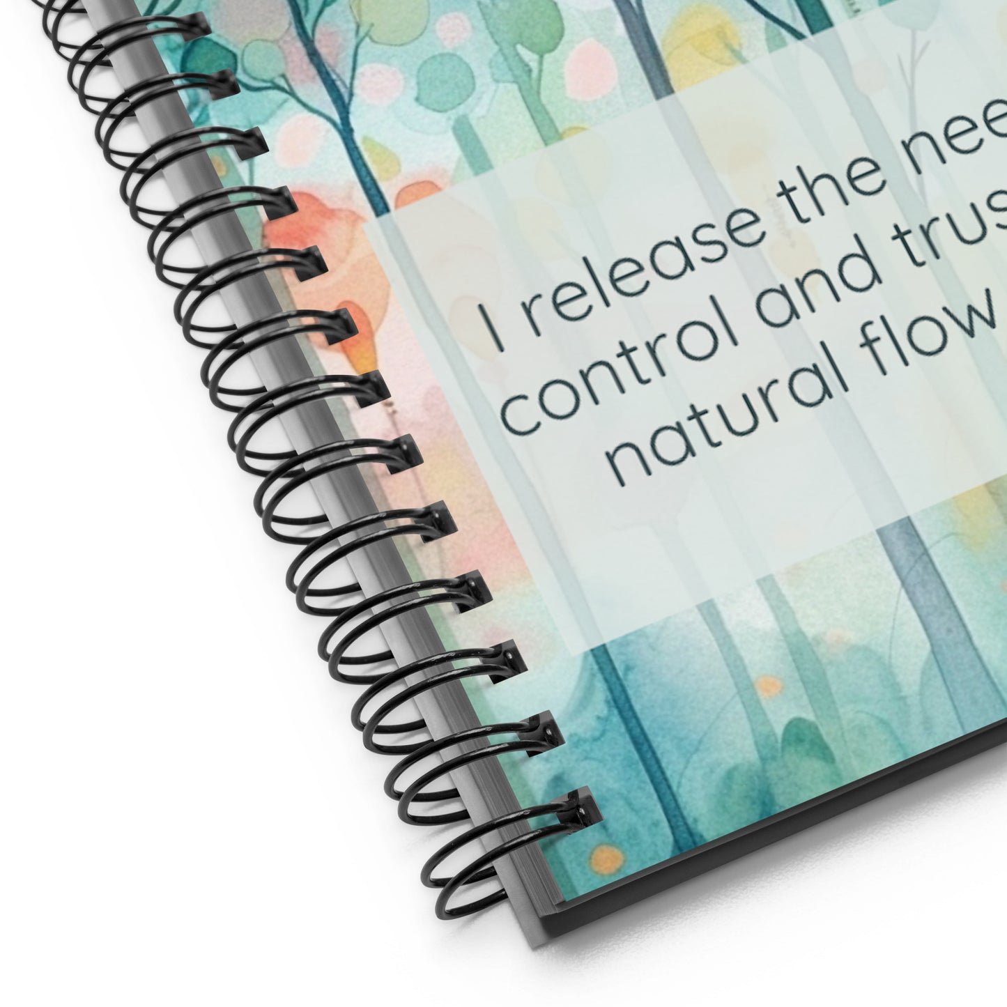 Peaceful Intentions Affirmation spiral notebook, "I release the need for control and trust in the natural flow of life.”, 140 dotted pages