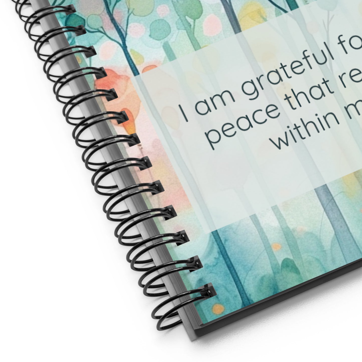 Peaceful Intentions Affirmation spiral notebook, "I am grateful for the peace that resides within me.”, 140 dotted pages