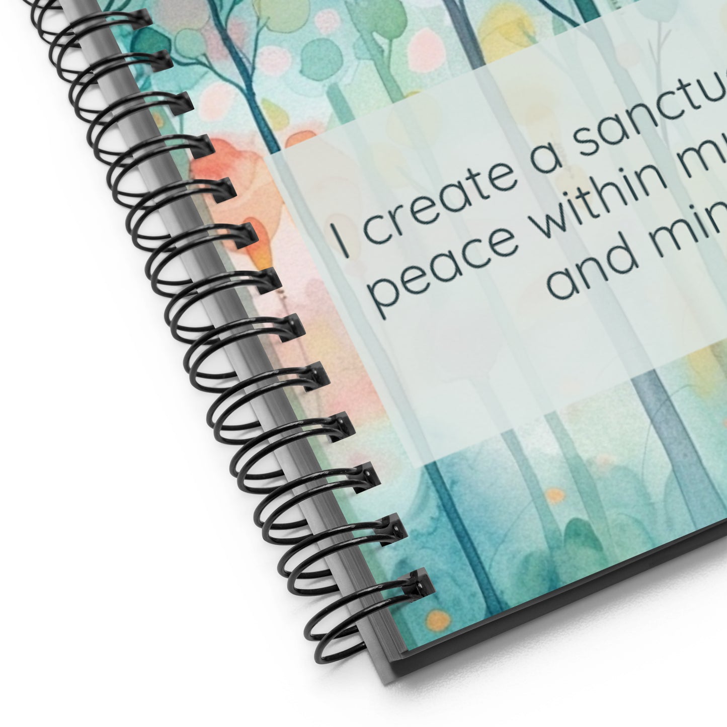 Peaceful Intentions Affirmation spiral notebook, "I create a sanctuary of peace within my heart and mind.”, 140 dotted pages