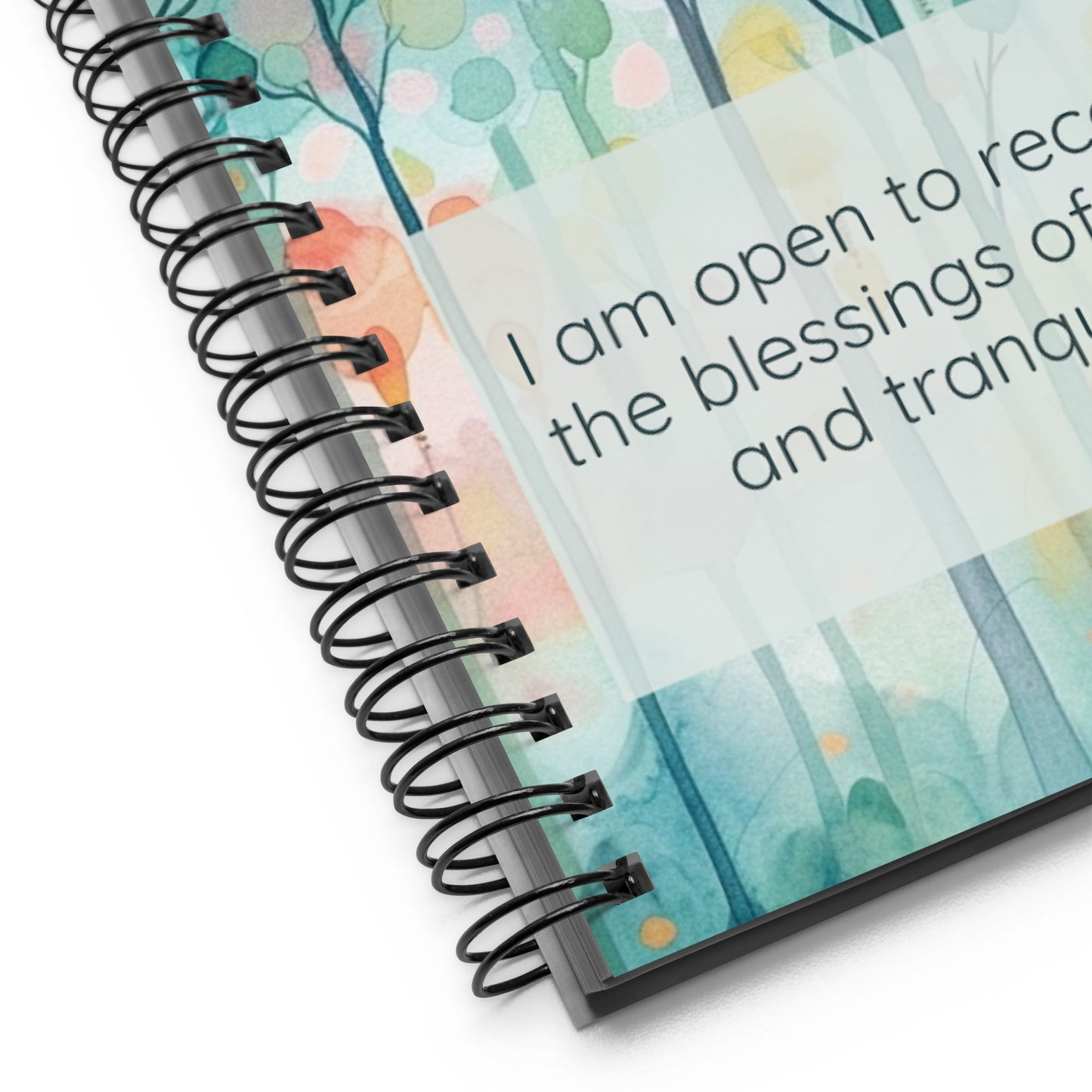 Peaceful Intentions Affirmation spiral notebook, "I am open to receiving the blessings of peace and tranquility.”, 140 dotted pages