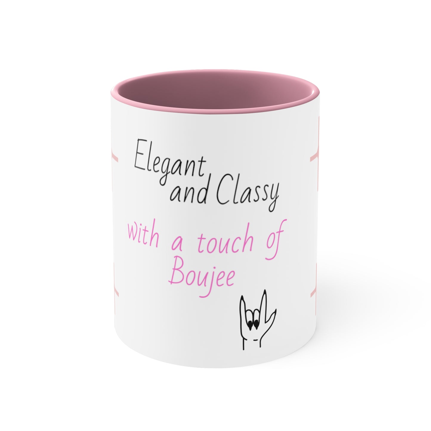 Elegant, classy and funky Coffee  cup Mug, 11oz, two tone, white with pink and or black, gift for her