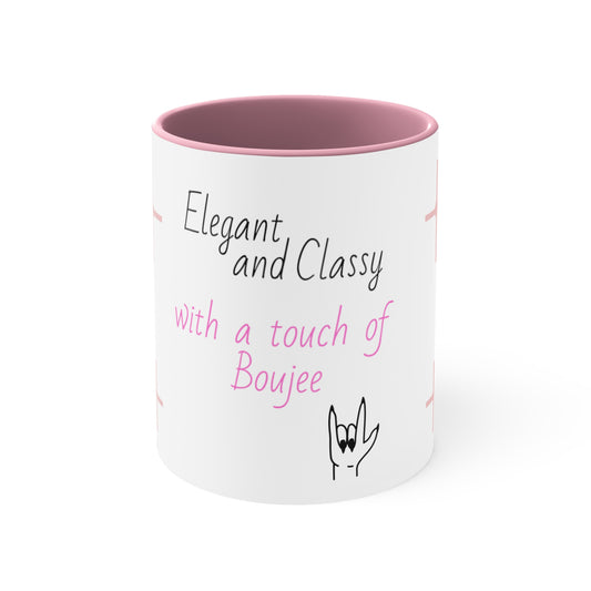 Elegant, classy and funky Coffee  cup Mug, 11oz, two tone, white with pink and or black, gift for her