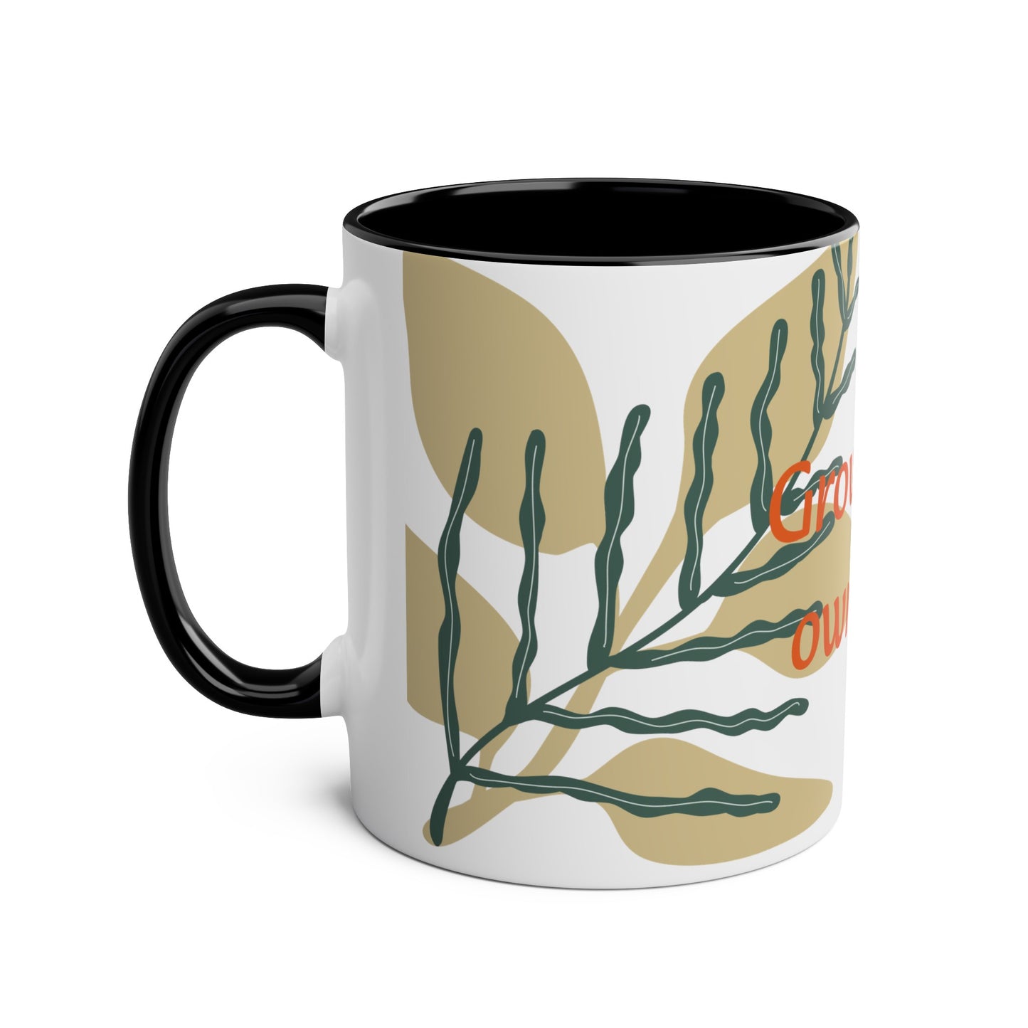 Grow your own way Two-Tone Coffee Mugs, 11oz, Uk, pink, yellow, green, blue, black, plant, grow, leaf, unisex, him, her, gift, present