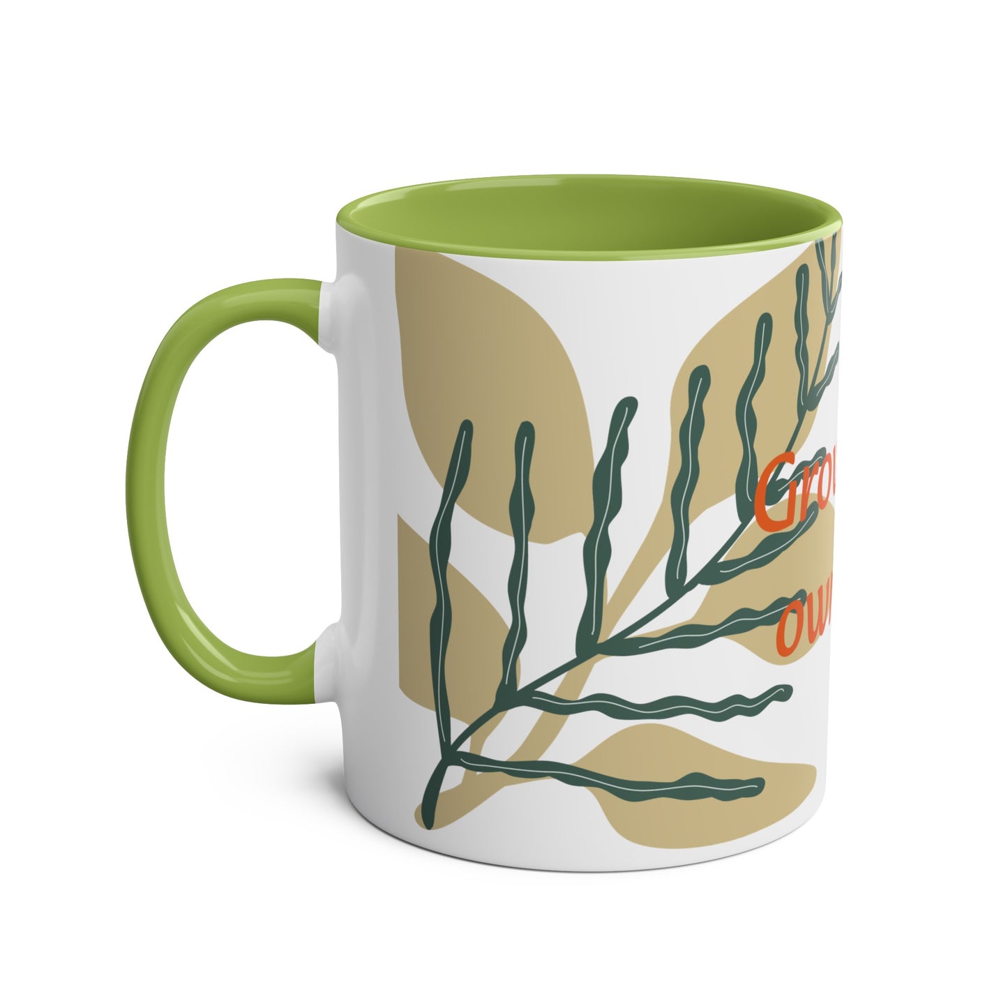 Grow your own way Two-Tone Coffee Mugs, 11oz, Uk, pink, yellow, green, blue, black, plant, grow, leaf, unisex, him, her, gift, present