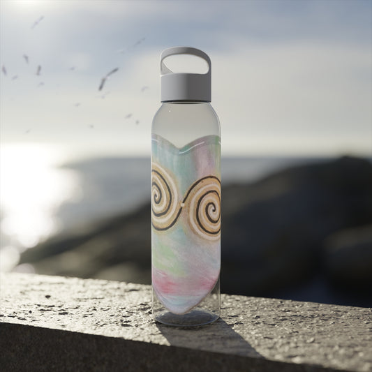 Activated twinflame unity Water Bottle, alchemical art double spiral geometry energises tthe contents of the bottle, divine masculine and feminine unity and balance