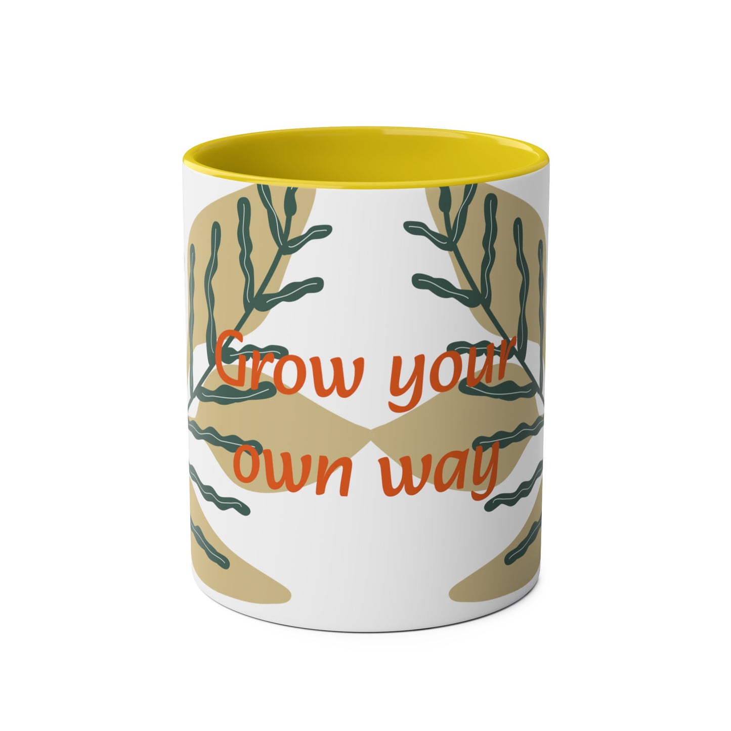 Grow your own way Two-Tone Coffee Mugs, 11oz, Uk, pink, yellow, green, blue, black, plant, grow, leaf, unisex, him, her, gift, present