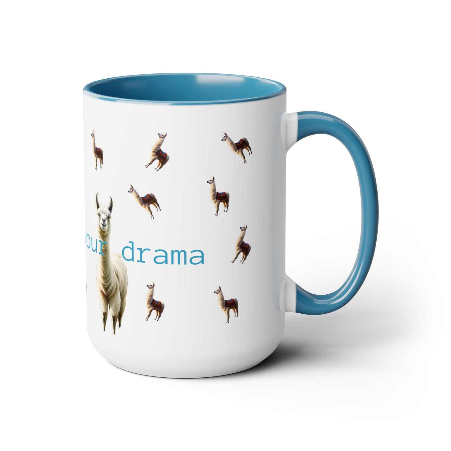 Mama Llama, no time for drama Two-Tone Coffee Mugs, 15oz, gift for mom, llama, choice of colour, pink, blue