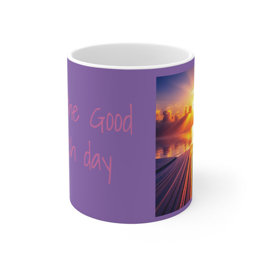 Find the good in each day, White Ceramic Mug, 11oz, purple, pink, Uk, Us, Aus, girl vibes, she, her, gift, present