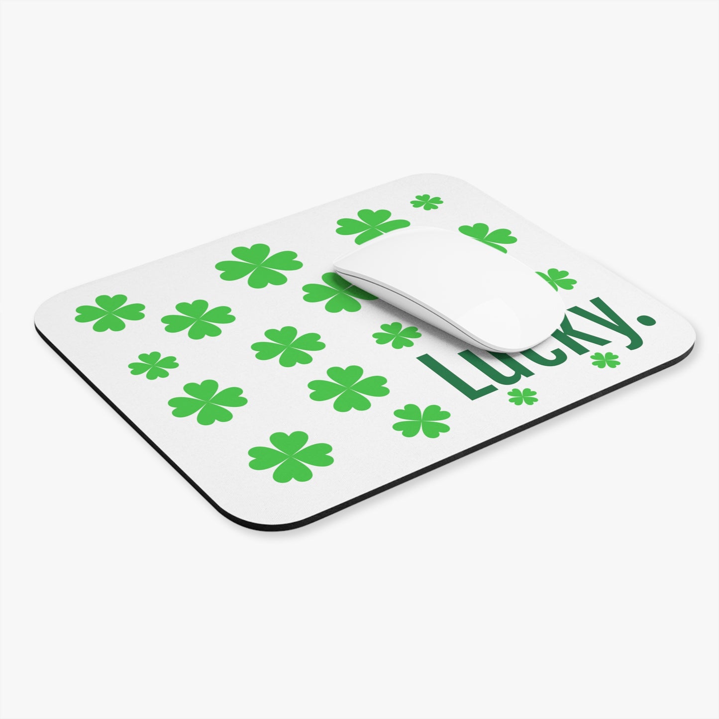 Lucky Mouse Pad, rectangle, clover, green, white, unisex, gift for everyone, home, office, work, USA, computer, tech