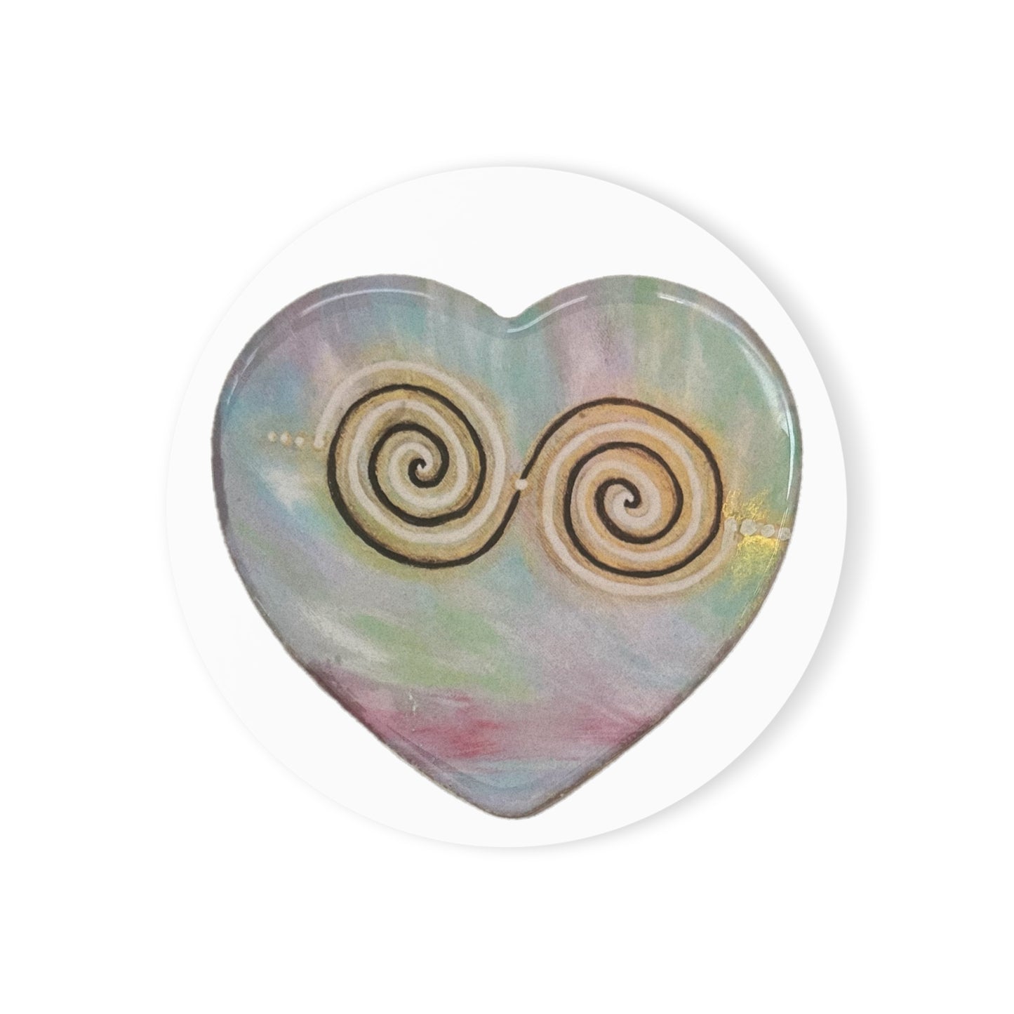 Twinflame Unity, activated alchemical art double spiral geometry corkback coaster, single item, energise your drink/food/jewellery/crystals