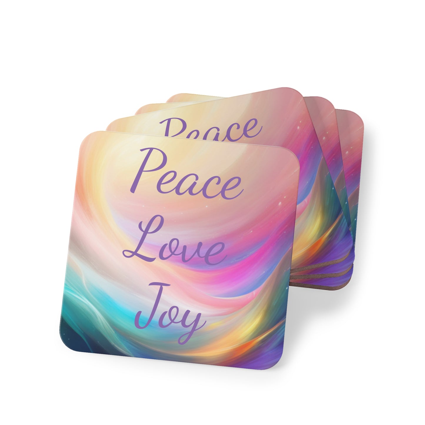 Peace, love, joy Coasters, singe or set of 4, round or square, upgrade your decor and be reminded of your high vibe intentions with every sip, Aus, UK, USA