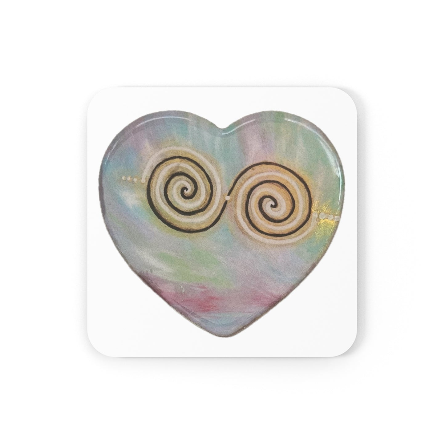 Twinflame Unity, activated alchemical art double spiral geometry corkback coaster, single item, energise your drink/food/jewellery/crystals