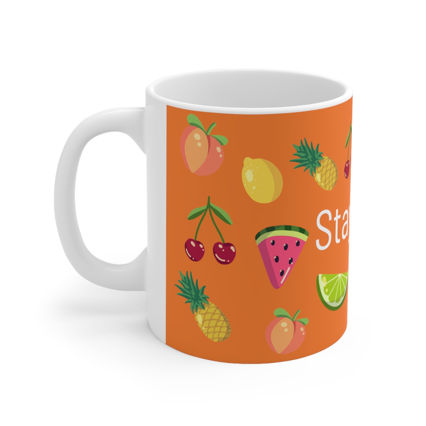 Stay Fruity White Ceramic Mug, 11oz, UK, US, AUS, fruits, summer, orange, coffee, unisex, for him/her