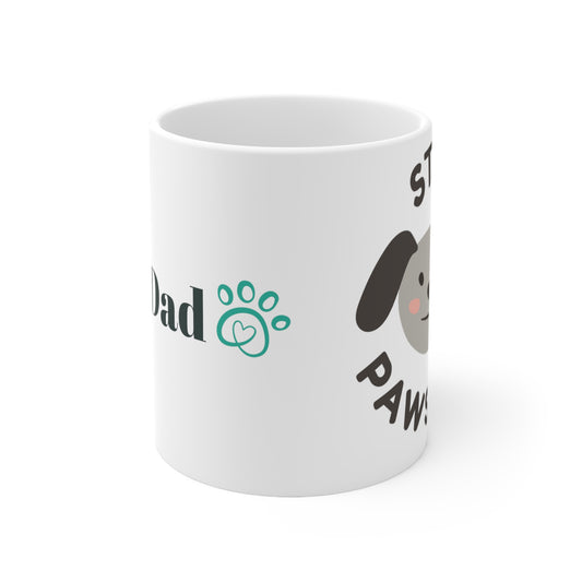 Dog dad, stay pawsitive, White Ceramic Mug, 11oz, Uk, Us, Aus, dog lover, him, male, gift, set