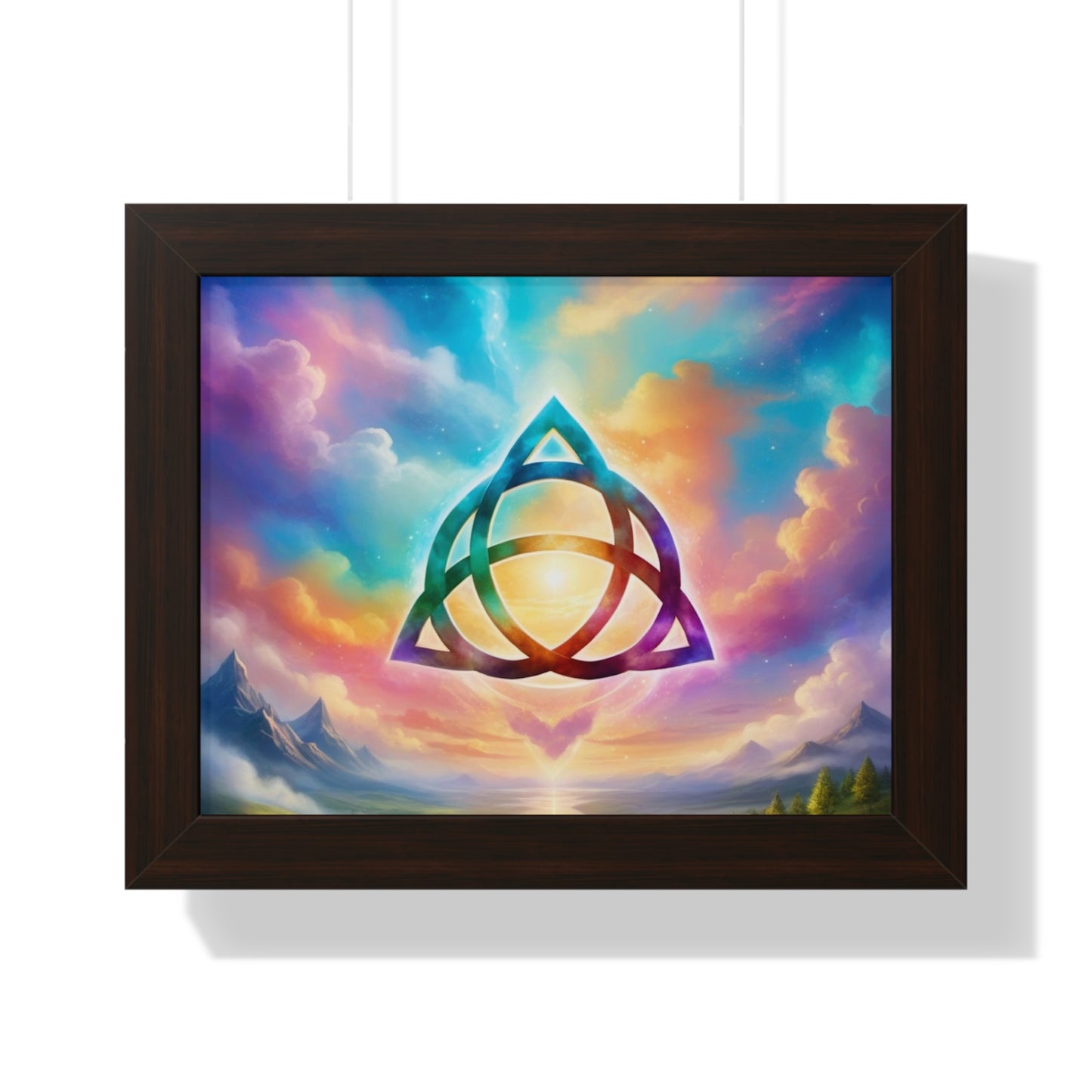 Framed Horizontal Poster, Triquetra and words, the power of 3 is part of me, various colours and sizes, colourful sky