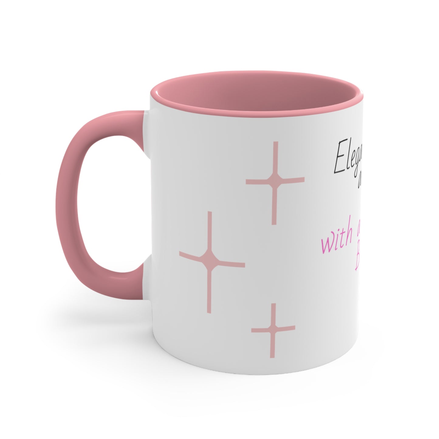 Elegant, classy and funky Coffee  cup Mug, 11oz, two tone, white with pink and or black, gift for her