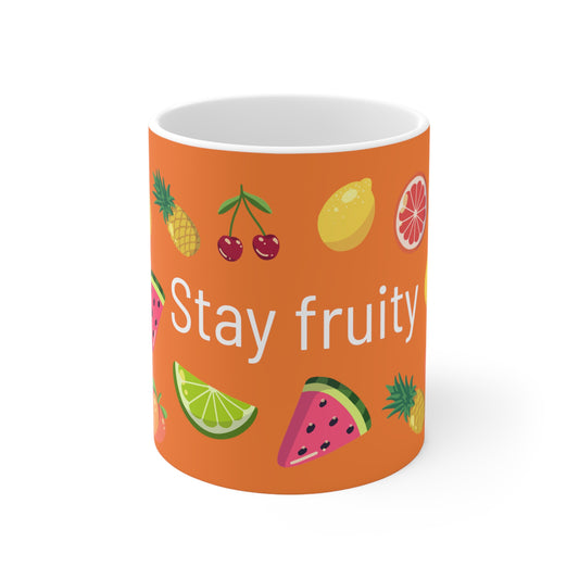 Stay Fruity White Ceramic Mug, 11oz, UK, US, AUS, fruits, summer, orange, coffee, unisex, for him/her