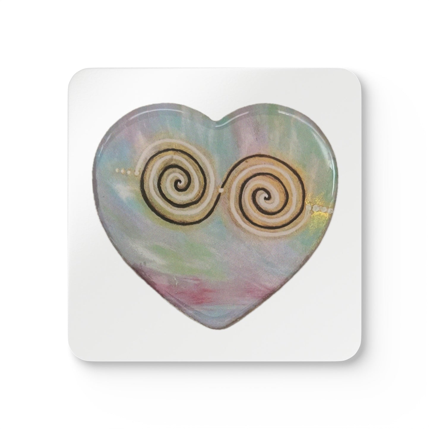 Twinflame unity activated double spiral set of 4 coasters, corkback,  alchemical art energises your food, drink or object with divine union energy